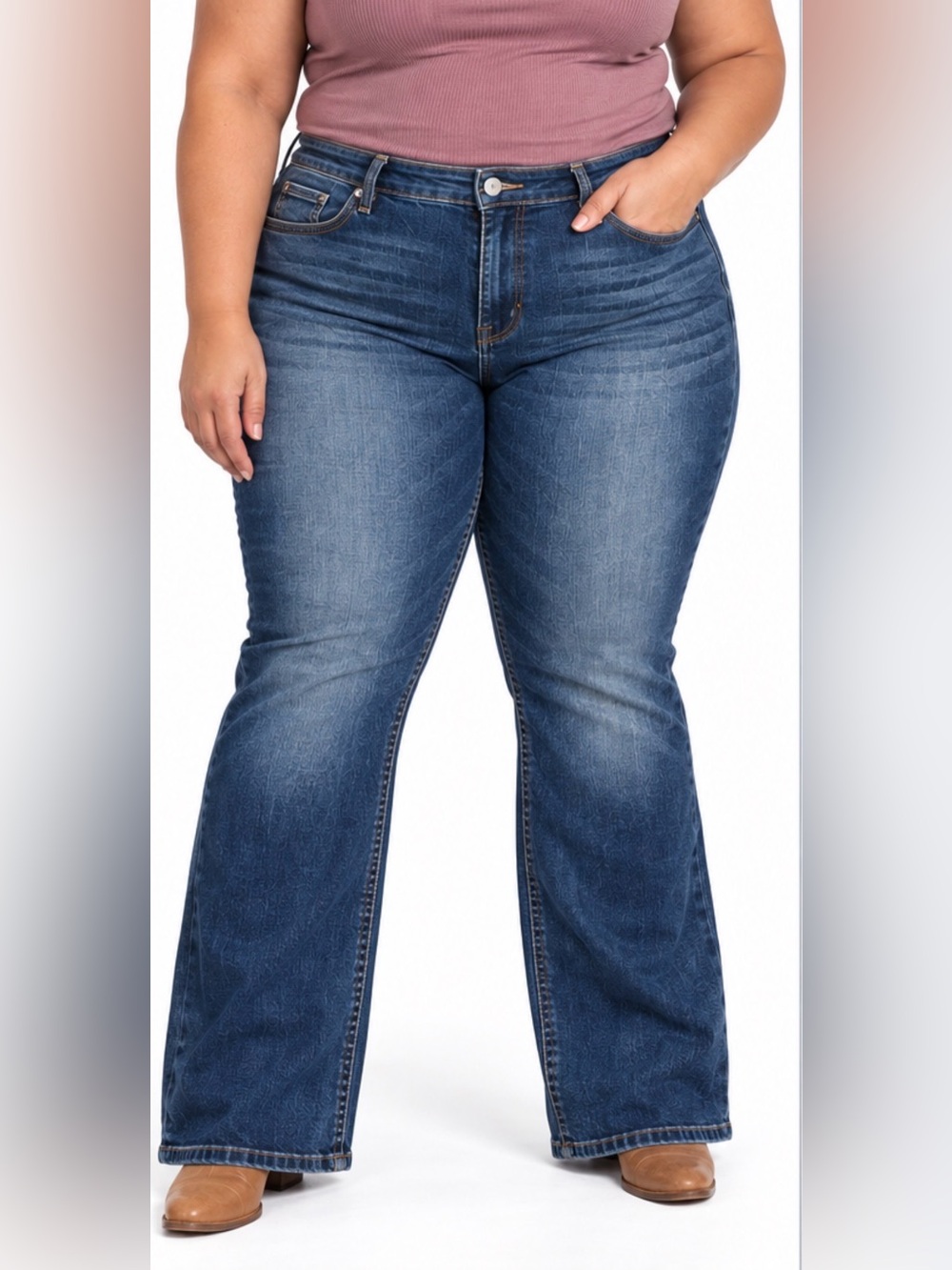 Seven7 Bootcut Jeans Size 24 Dark To Medium Blue Wash Stretch Denim